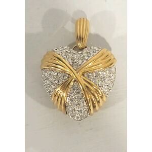 Signed Swarovski Swan Criss Cross Gold Tone Heart Necklace Pendant